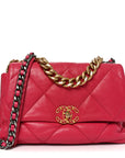 Goatskin Quilted Large CHNL 19 Flap Dark Pink