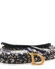Oblique Embroidered Saddle Bag Blue