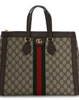 GG Supreme Monogram Web Medium Ophidia Tote Bag Brown