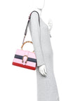 Moon Calfskin Web Medium Dionysus Bamboo Top Handle Bag Sugar Pink Blue Agata Hibiscus Red