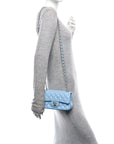 Lambskin Quilted Mini Rectangular Flap Light Blue