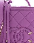 Caviar Quilted CC North South Filigree Vanity Case Purple