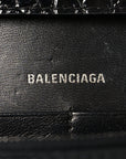 Shiny Calfskin Monochrome Crocodile Embossed Hourglass Chain Bag Black