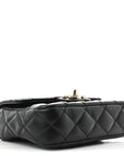 Lambskin Resin Quilted Mini Heart Square Flap Black