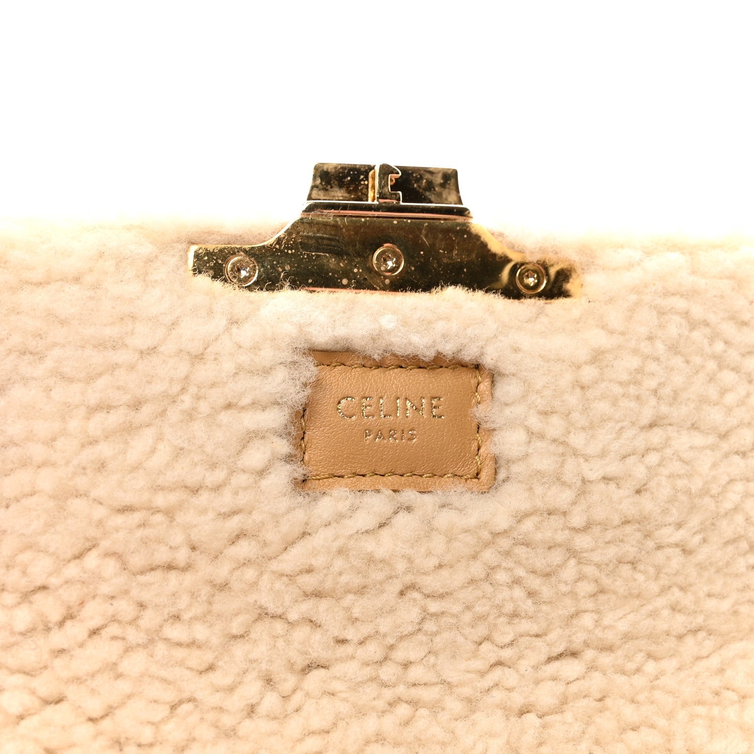 Suede Shearling Triomphe Chain Shoulder Bag Beige