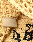 Yarn Raffia Effect Crochet Logo Embroidered Tote Bag Naturale