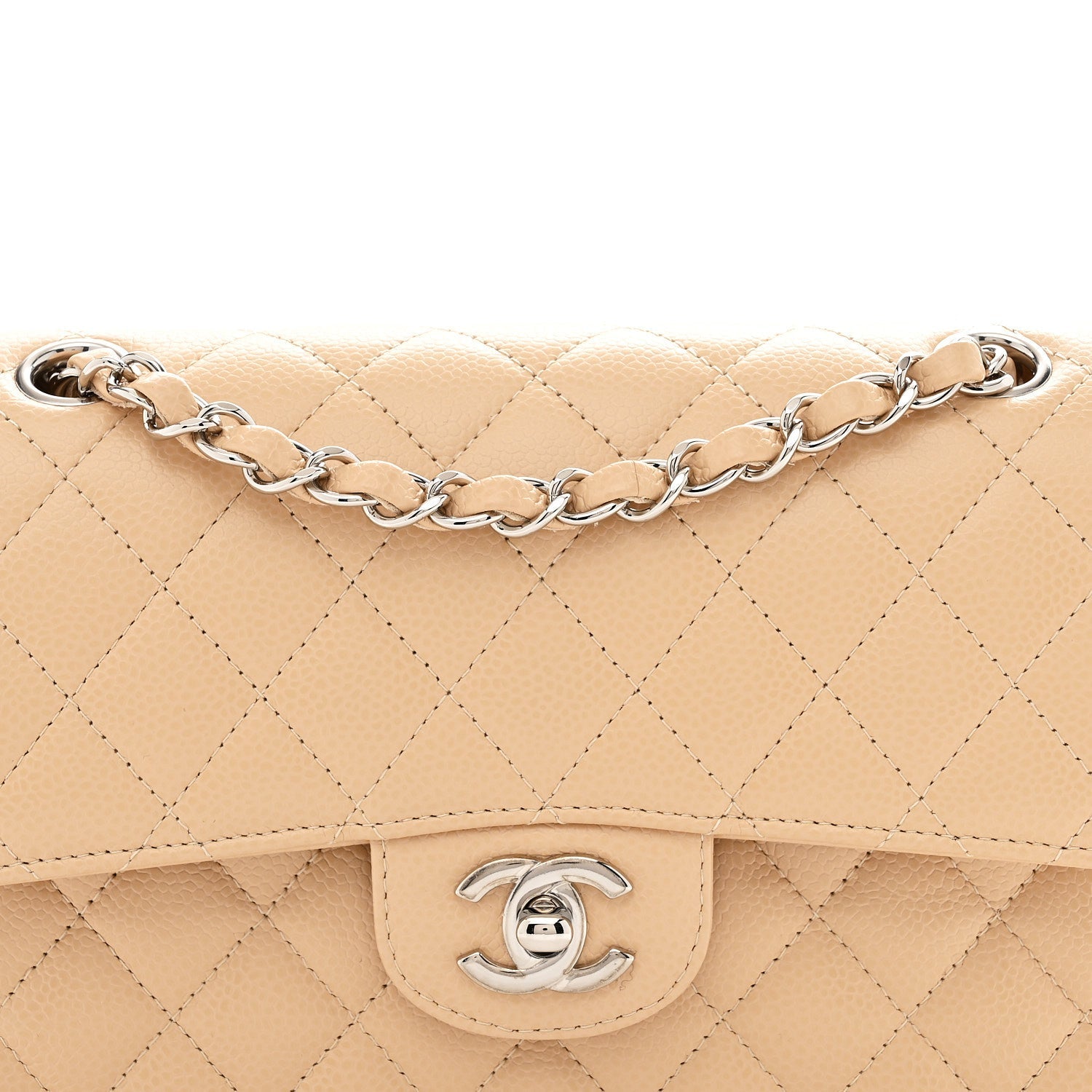 Caviar Quilted Small Double Flap Beige