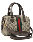 GG Supreme Monogram Textured Dollar Calfskin Web Mini Ophidia Top Handle Bowler Bag Beige Ebony New Acero