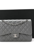 Caviar Quilted Jumbo Double Flap Grey