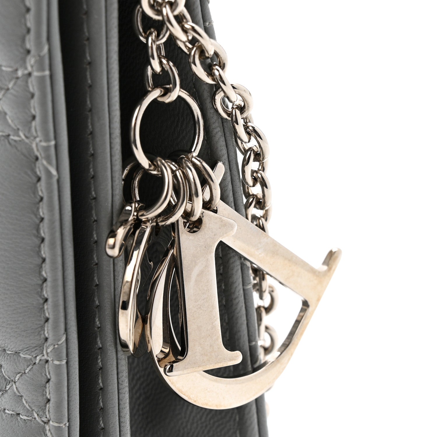 Lambskin Cannage Lady D1OR Convertible Clutch Grey