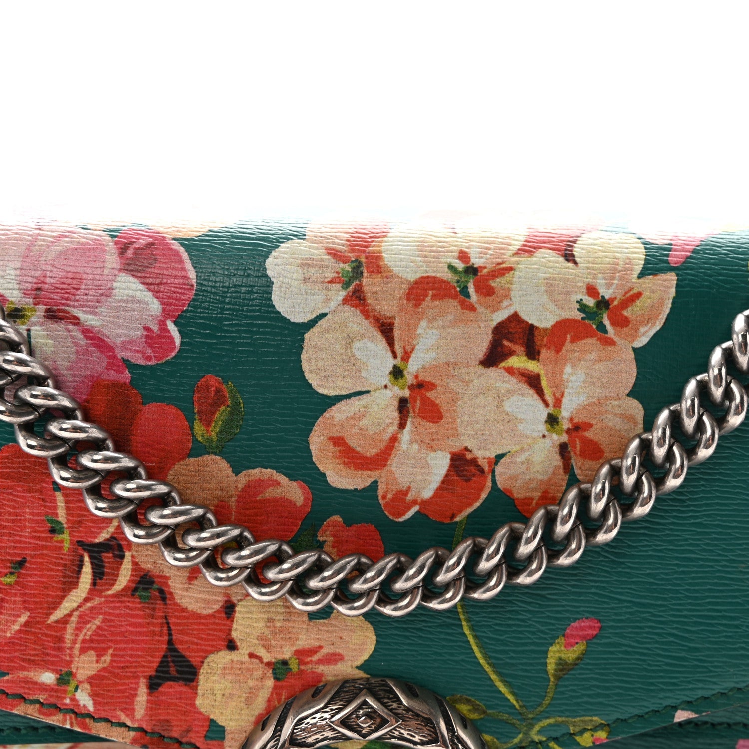 Calfskin Blooms Print Medium Dionysus Shoulder Bag Bright Emerald Multicolor