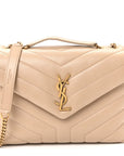 Calfskin Y Quilted Monogram Small Loulou Chain Satchel Dark Beige