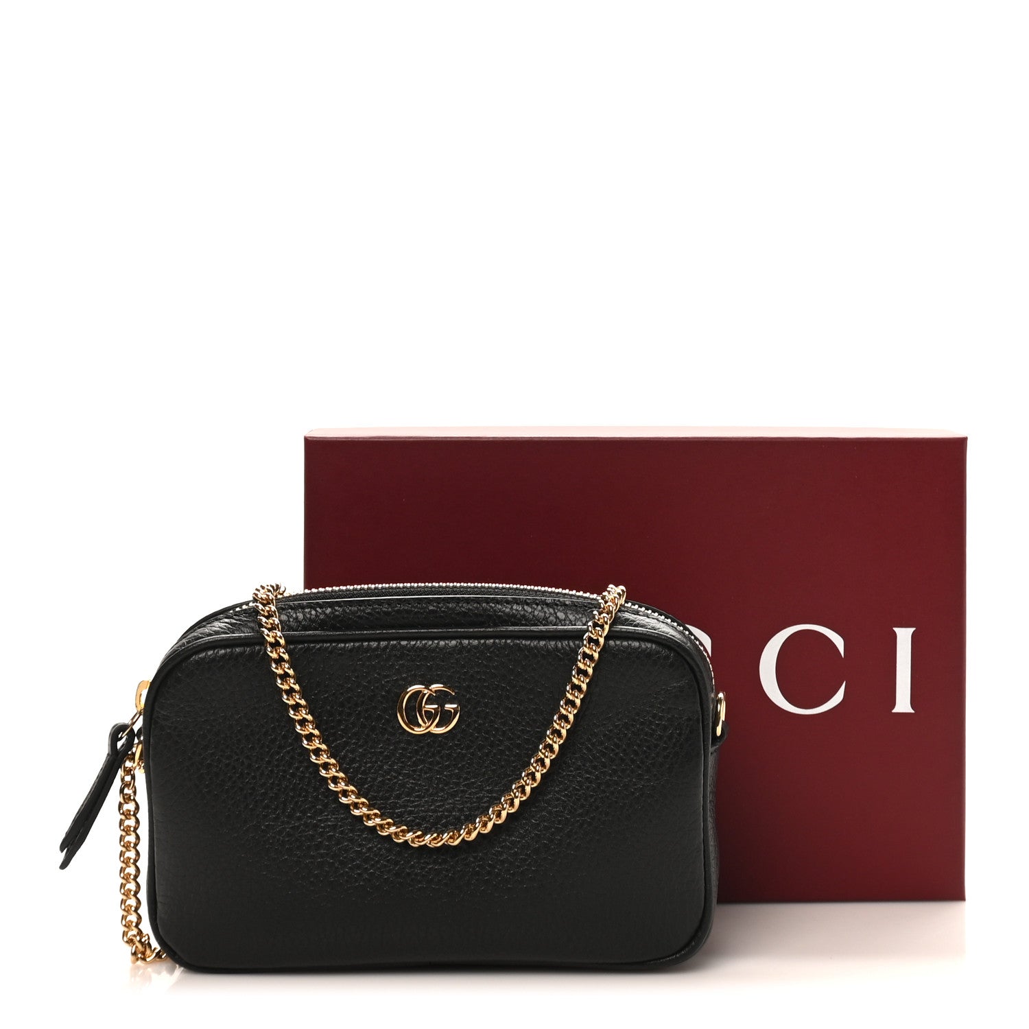Dollar Calfskin Super Mini GG Marmont Chain Shoulder Bag Black