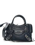 Chevre Silver Metallic Edge Hardware Mini City Bleu de Minuit