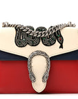 Calfskin Crystal Snake Embroidered Mini Dionysus Shoulder Bag Mystic White Hibiscus Red Blue Agata