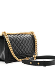 Lambskin Quilted Medium Boy Flap Black