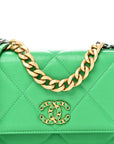 Shiny Goatskin Quilted CHNL 19 Wallet On Chain WOC Green