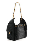 Washed Denim Quilted Small CHNL 25 Handbag Black