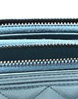 Metallic Caviar Quilted Small Boy Clutch With Chain Turquoise