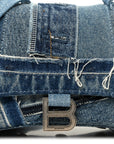 Denim Patchwork Small Hourglass Top Handle Bag Washed Blue