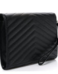 Grain De Poudre Matelasse Chevron Monogram Envelope Clutch Black