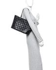 Aged Calfskin Quilted Large Cotton Club Tote Black