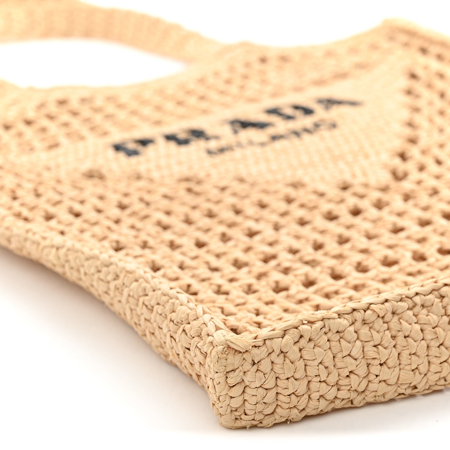 Yarn Raffia Effect Crochet Logo Embroidered Tote Bag Naturale