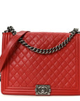 Calfskin Quilted Large Boy Flap Red