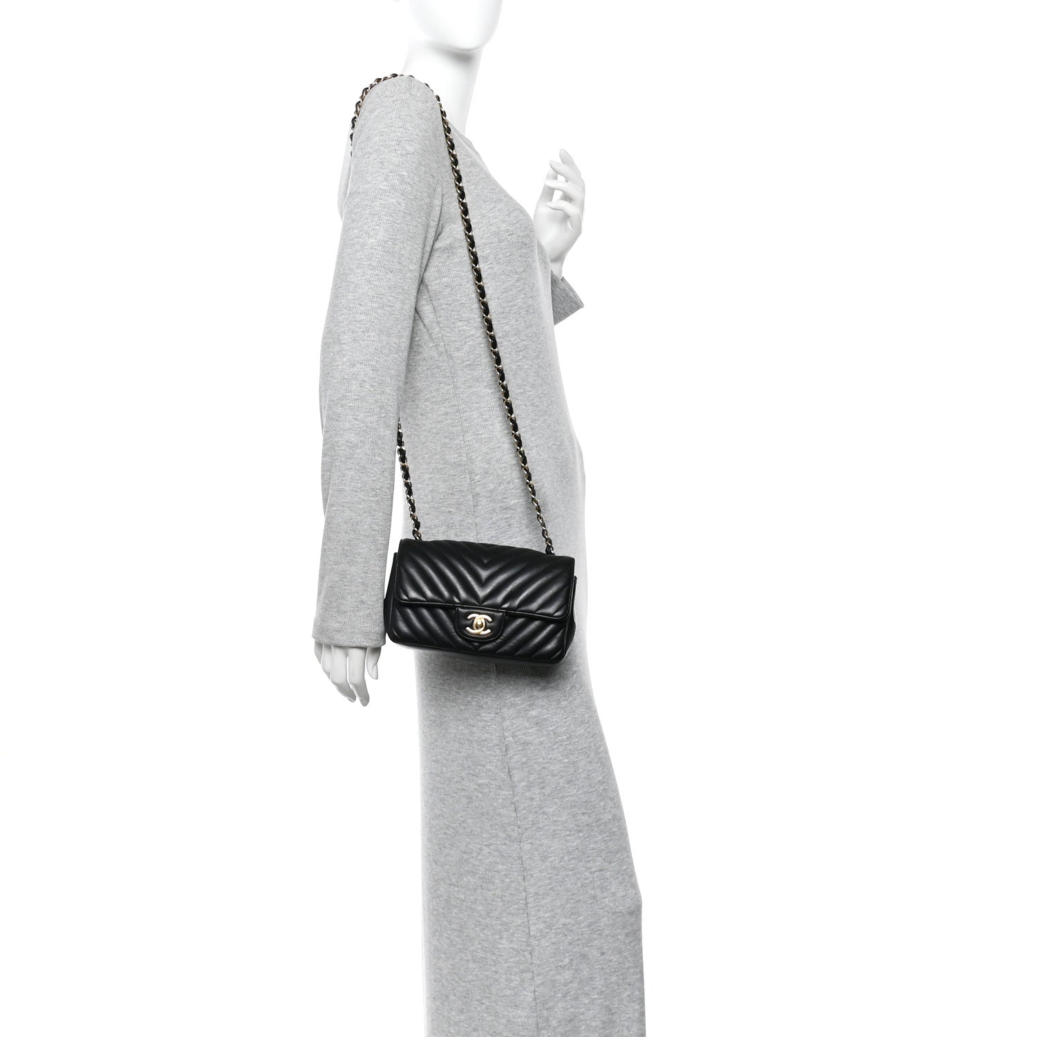 Lambskin Chevron Quilted Mini Rectangular Flap Black