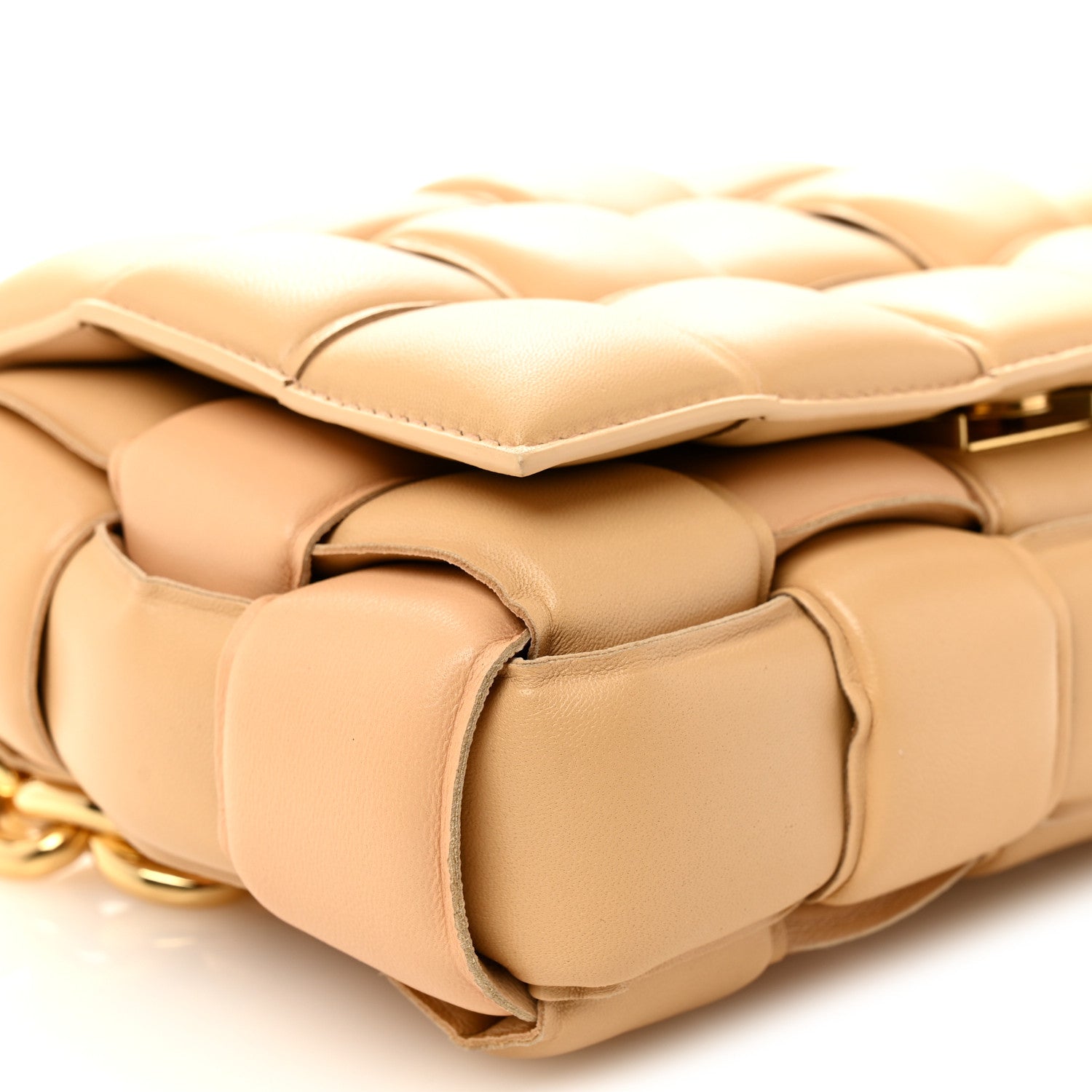 Lambskin Maxi Intreccio Padded Chain Cassette Crossbody Bag Porridge