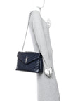 Calfskin Y Quilted Monogram Medium Loulou Chain Satchel Deep Marine