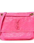 Crinkled Calfskin Matelasse Monogram Medium Niki Chain Satchel Rose Glow
