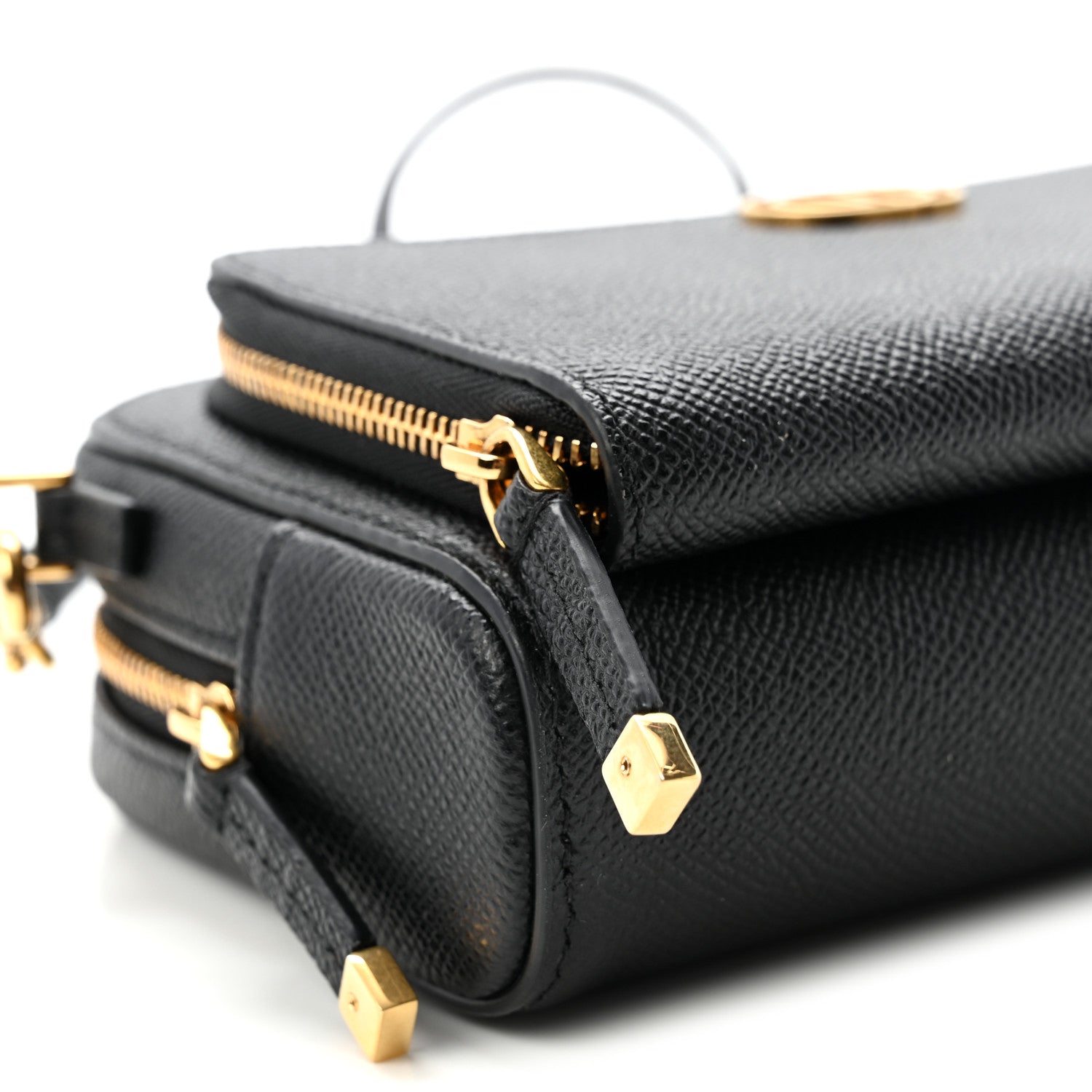 Grained Calfskin Caro Double Pouch Black