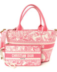 Canvas Embroidered D1ORiviera Toile De Jouy Panier Chapeau Tote Peony Pink