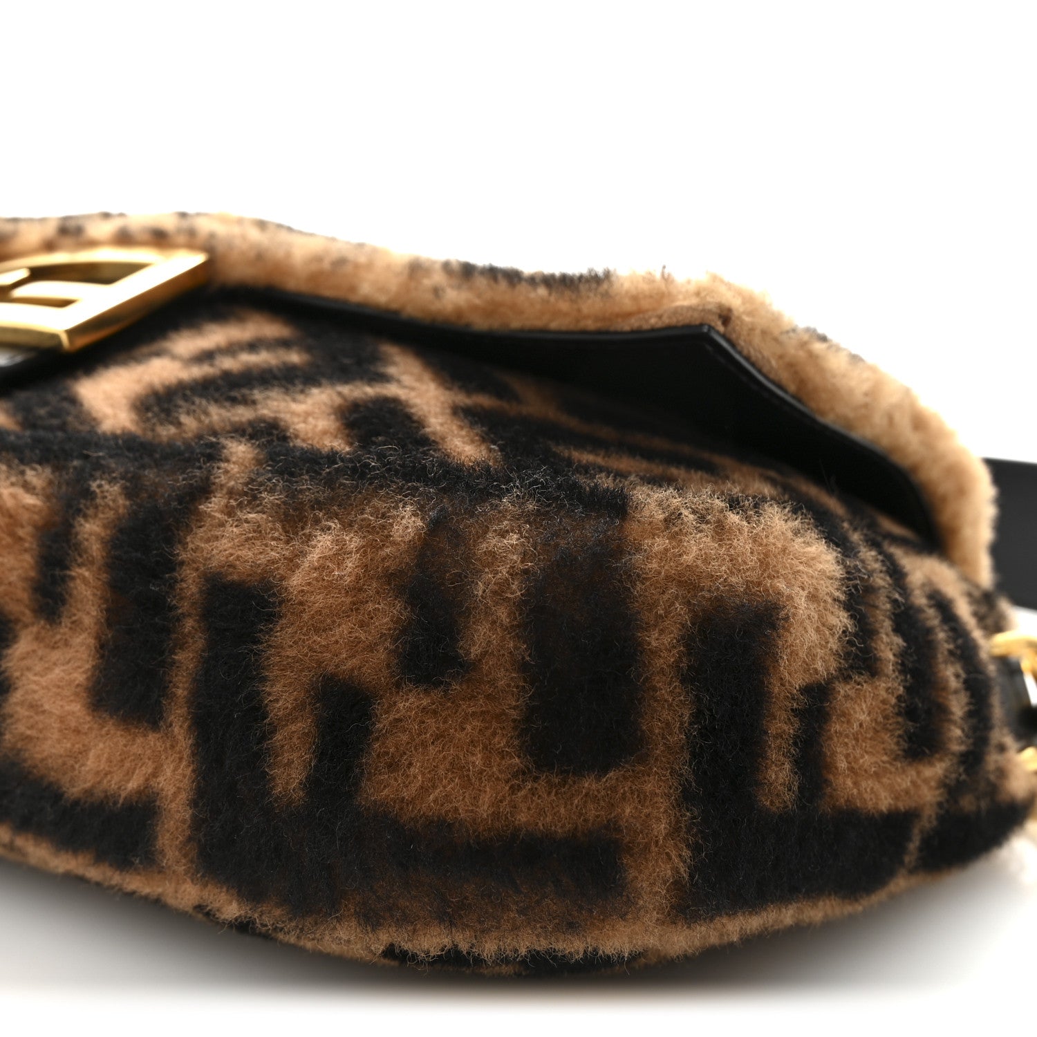 Shearling Vitello Dolce Macro FF 1974 Baguette Tobacco Black