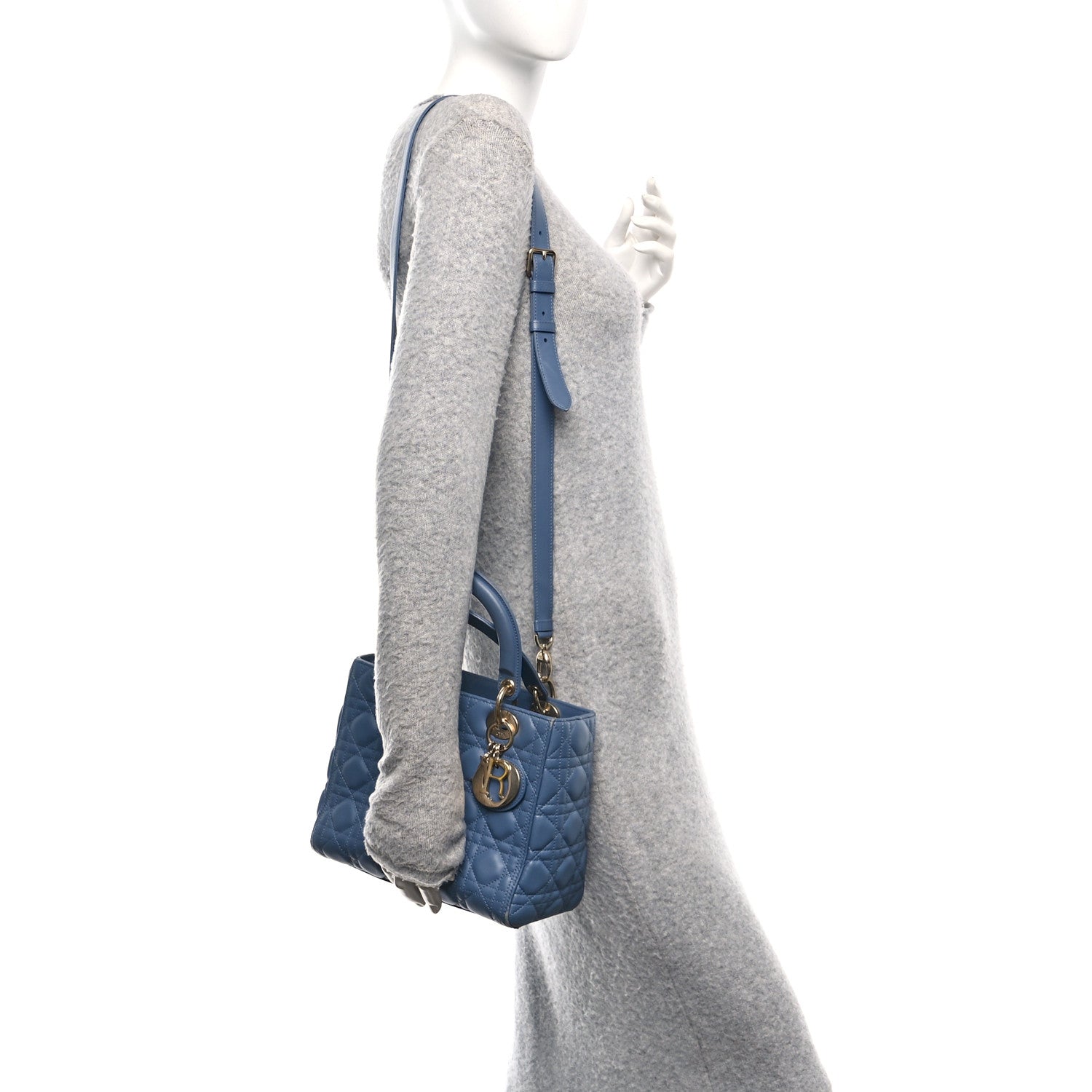 Lambskin Cannage Medium Lady D1OR Denim Blue