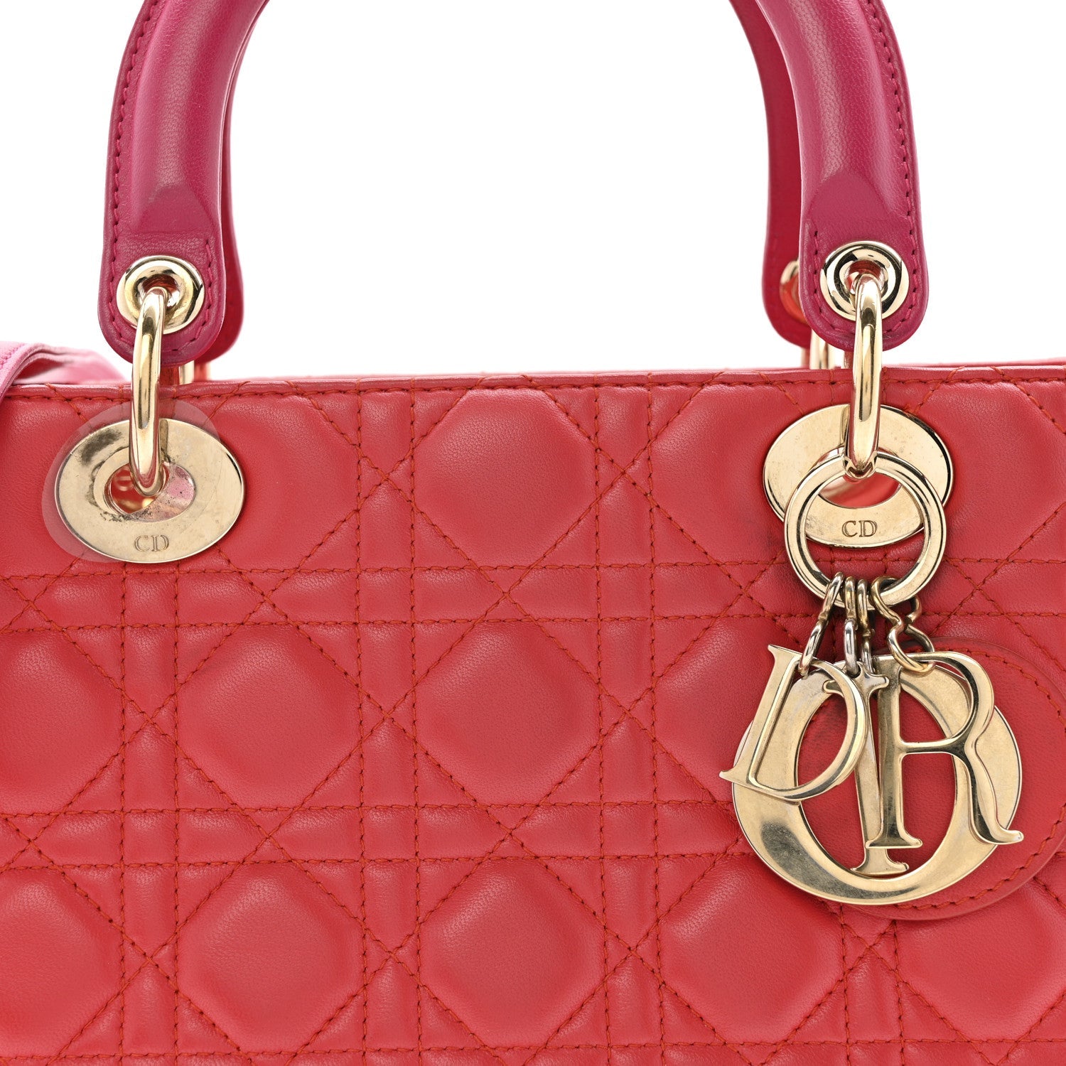 Lambskin Cannage Medium Bi-Color Lady D1OR Orange Fuchsia
