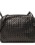 Metallic Nappa Intrecciato Nodini Crossbody Messenger Dark Grey