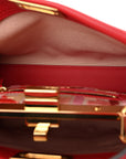 Vitello Seta Canvas FF Embroidered Peekaboo Iconic Satchel Rosso Cardinale Multicolor