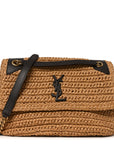Raffia Calfskin Monogram Medium Niki Chain Satchel Natural