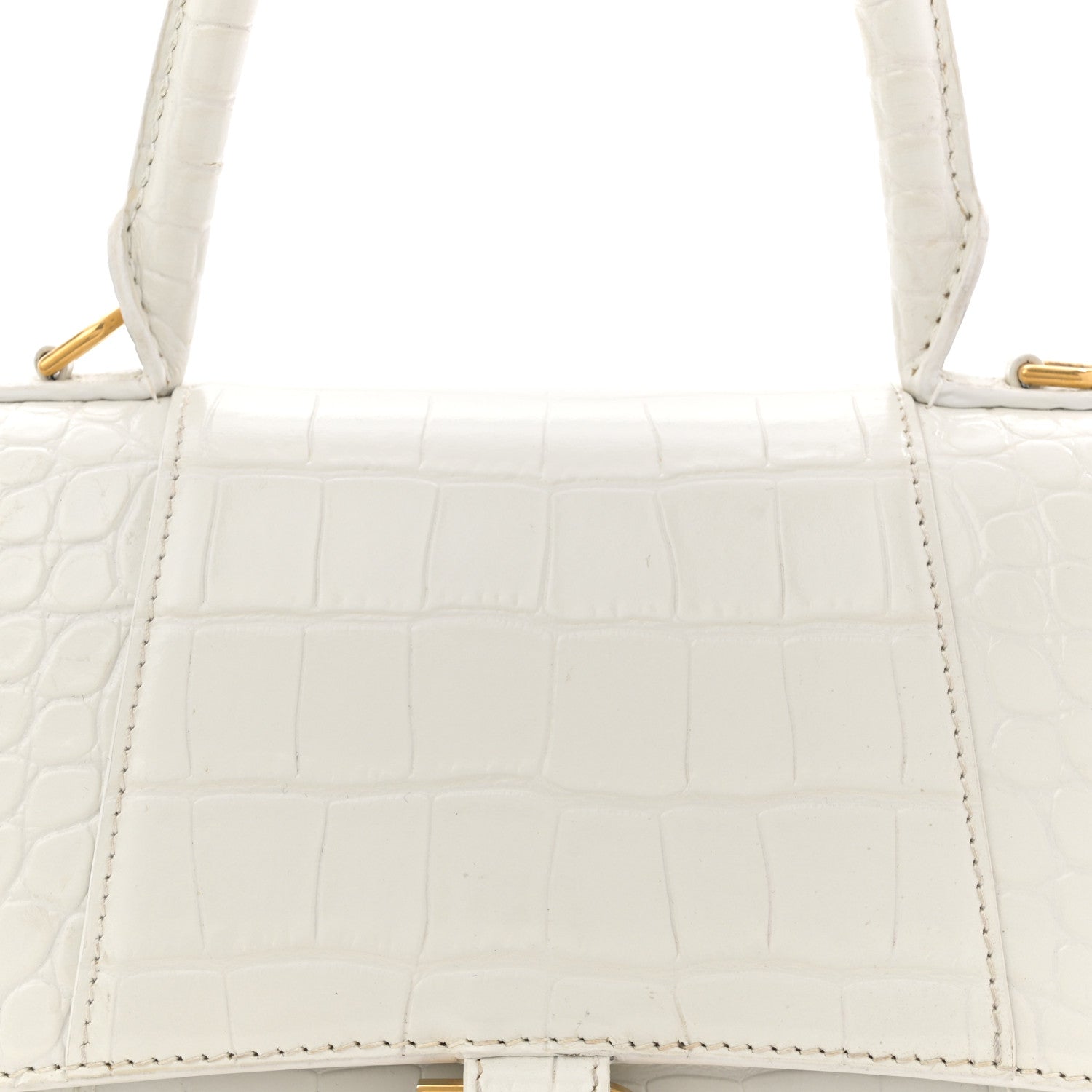 Calfskin Crocodile Embossed Small Hourglass Top Handle Bag White