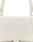 Calfskin Crocodile Embossed Small Hourglass Top Handle Bag White