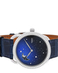 Stainless Steel Alligator Diamond Bezel Blue Mother of Pearl 38mm Arceau Petite Lune Automatic Watch Bleu Saphir