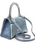 Nappa Denim Printed Small Hourglass Top Handle Bag Denim Blue