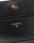 Lambskin Quilted Enamel CC Wallet On Chain WOC Black
