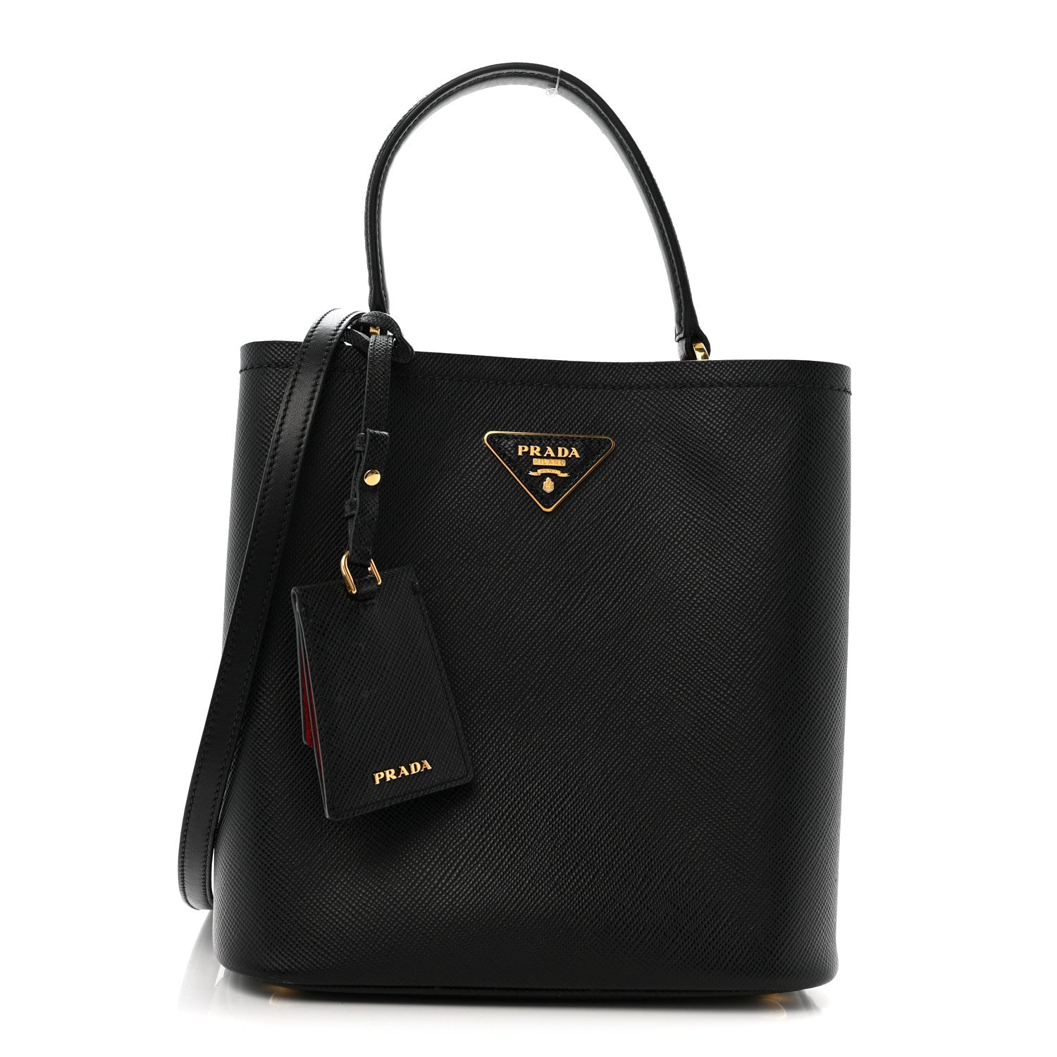 Saffiano Cuir Medium Panier Bucket Bag Black Fuoco