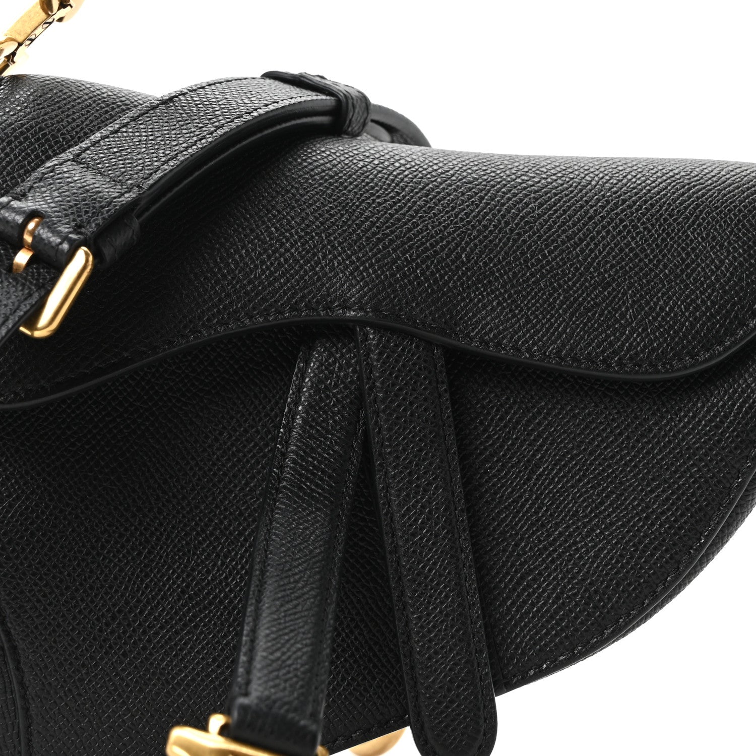 Grained Calfskin Mini Saddle Bag With Strap Black