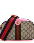 GG Supreme Monogram Textured Dollar Calfskin Web Ophidia Small Crossbody Bag Beige Ebony Fuchsia