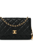 Lambskin Quilted CC Pearl Crush Wallet on Chain WOC Black