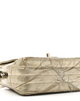 Patent Metallic Crumpled Calfskin Chevron Quilted Mini Square Flap Gold